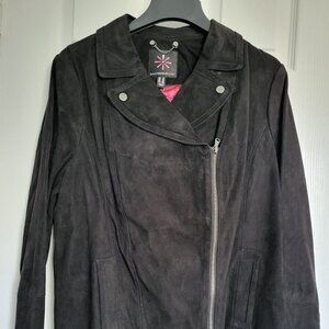 Isaac Mizrahi Live Black Suede Moto Jacket